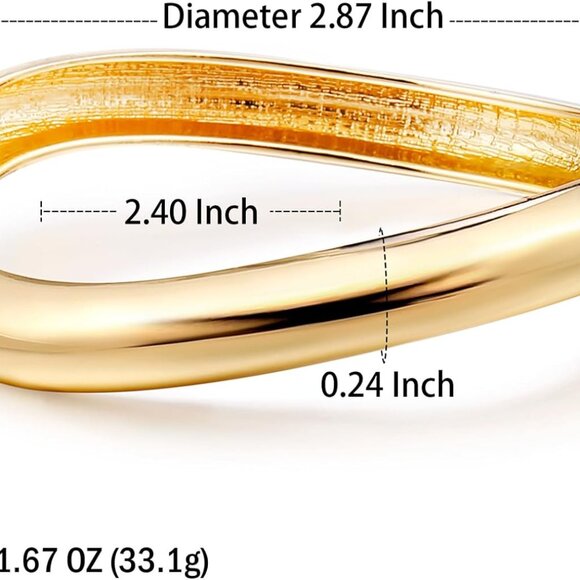 Elegant Wide Gold Cuff Bangle Bracelets for Women, Set of 2, Irregular Design, M - Picture 6 of 6